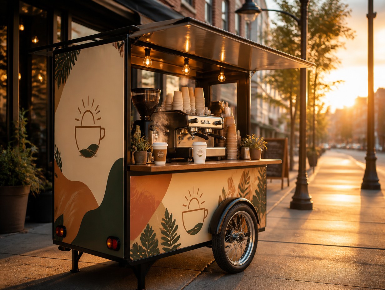 AI-generated coffee cart wrap mockup sample