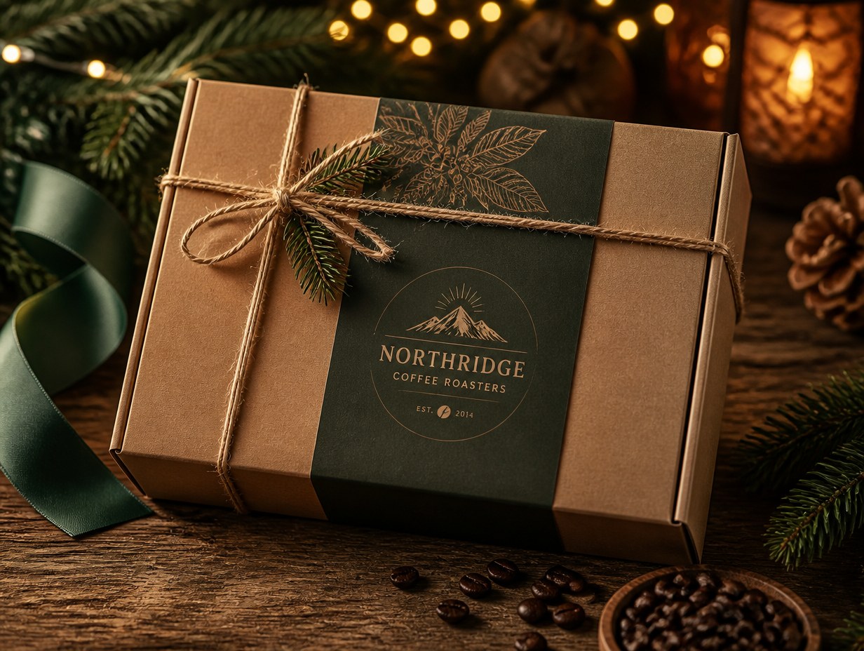 AI-generated coffee gift box mockup sample