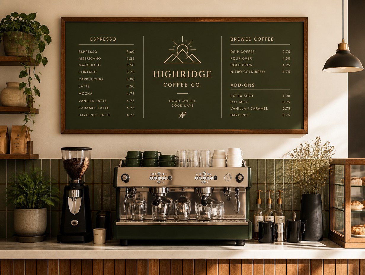 AI-generated coffee menu mockup sample