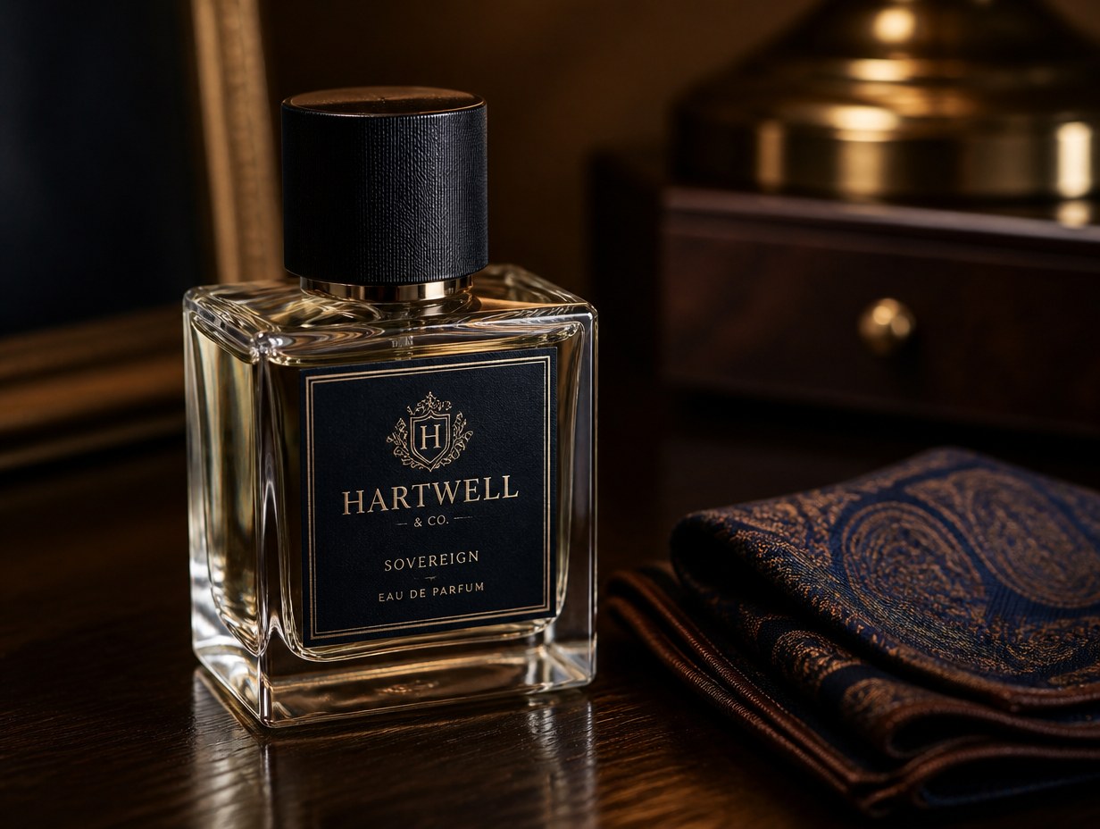 AI-generated cologne label mockup sample