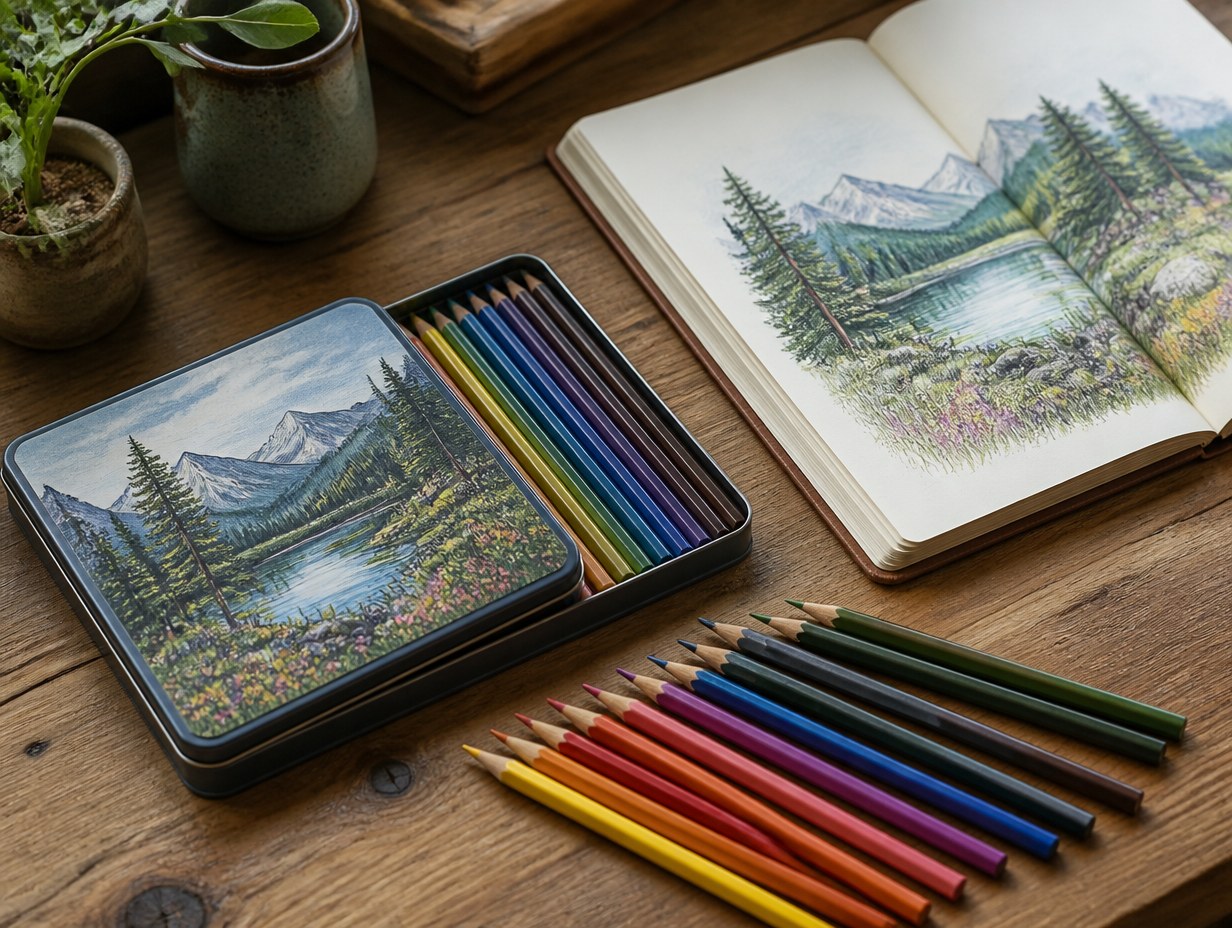 AI-generated colored pencil set mockup sample