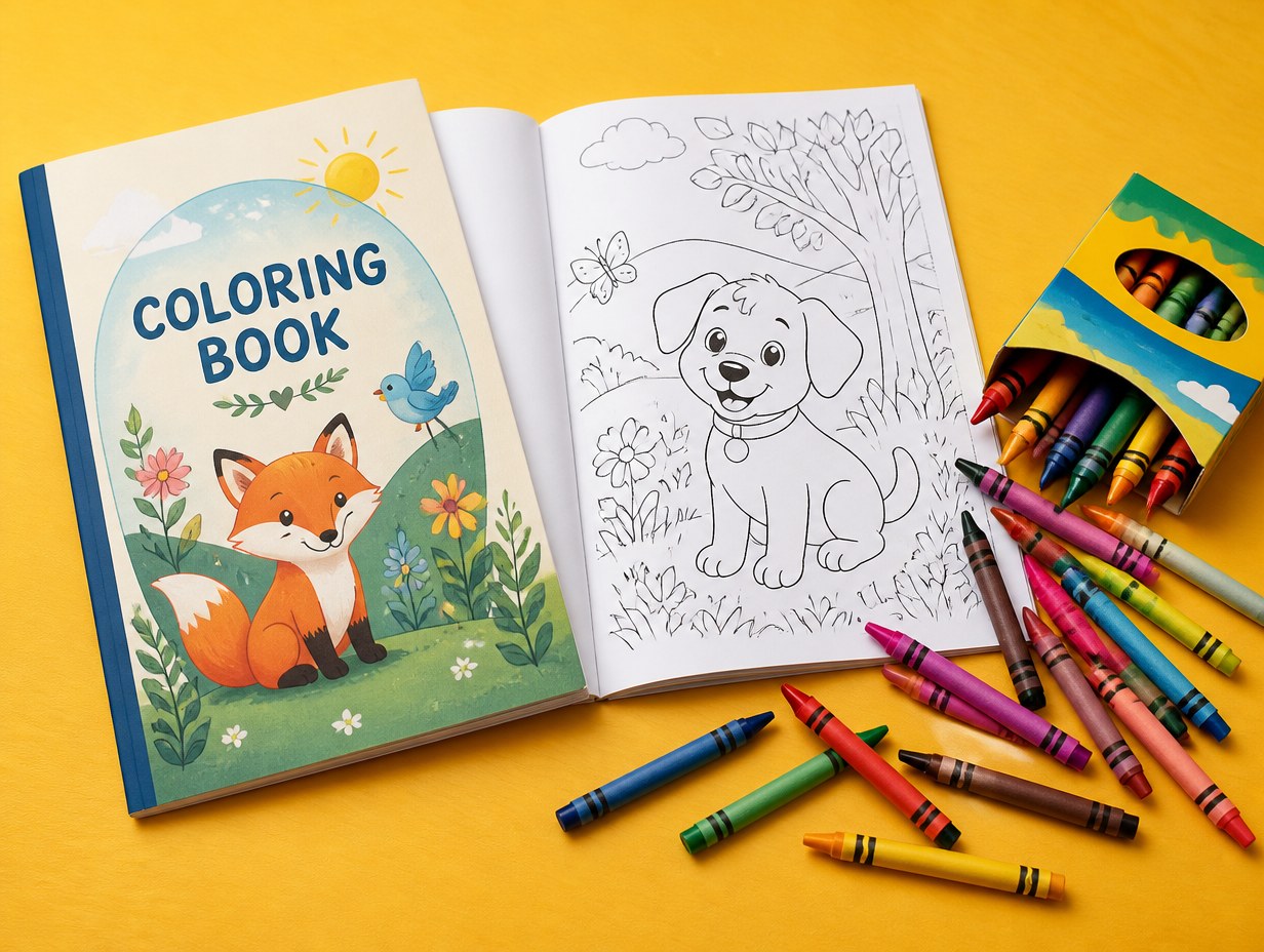 Coloring Book with Crayons mockup example