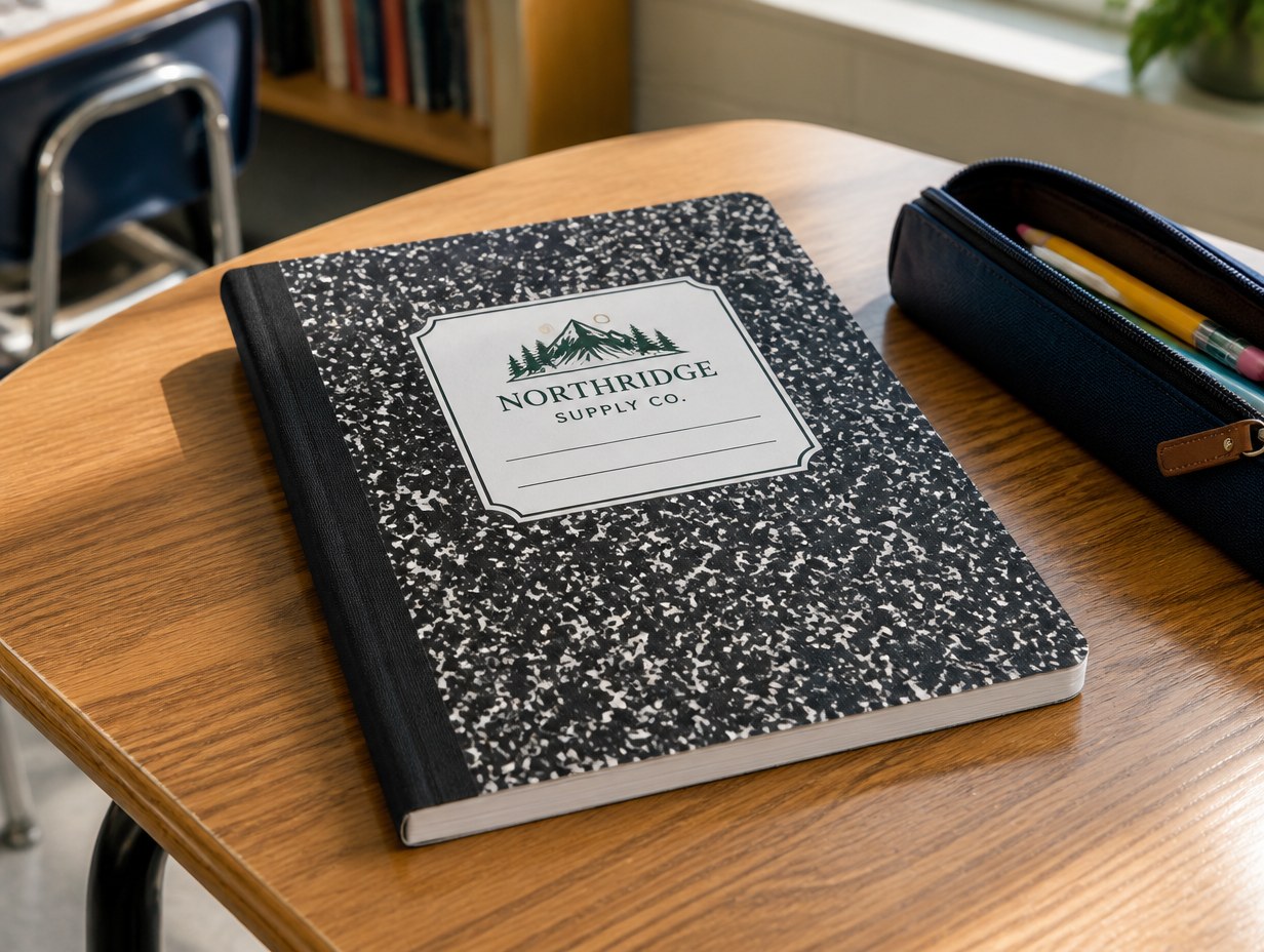 AI-generated composition notebook mockup sample