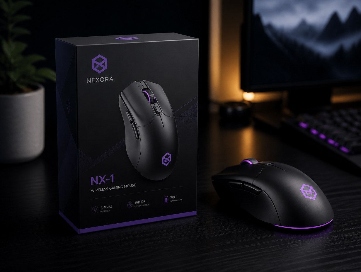 AI-generated computer mouse box mockup sample