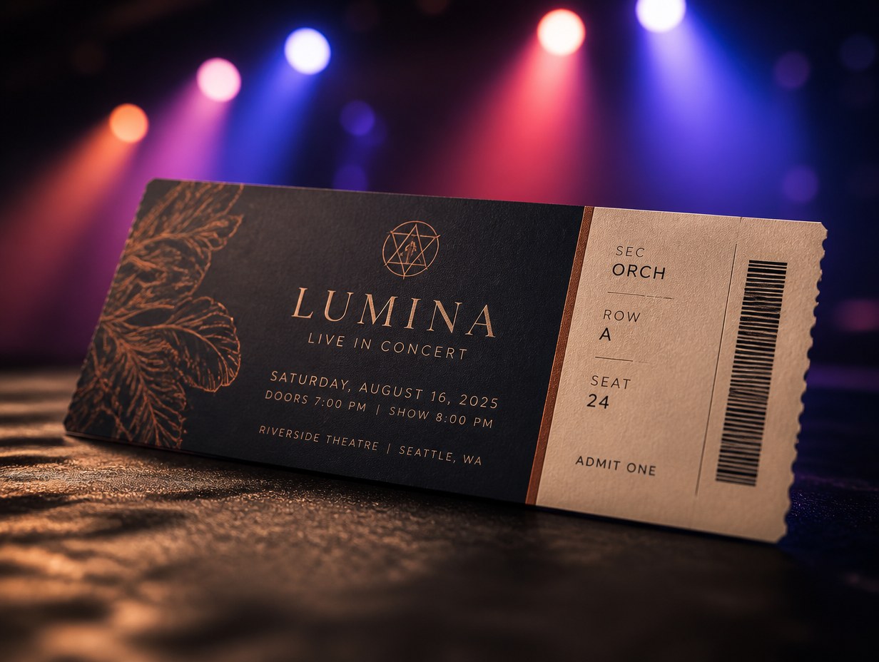 AI-generated concert ticket mockup sample