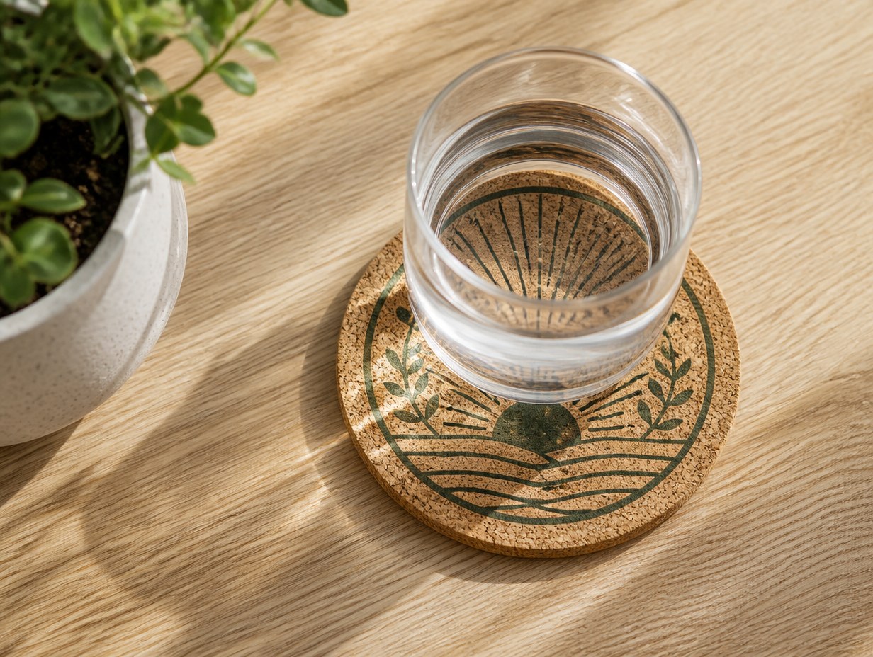 AI-generated cork coaster mockup sample