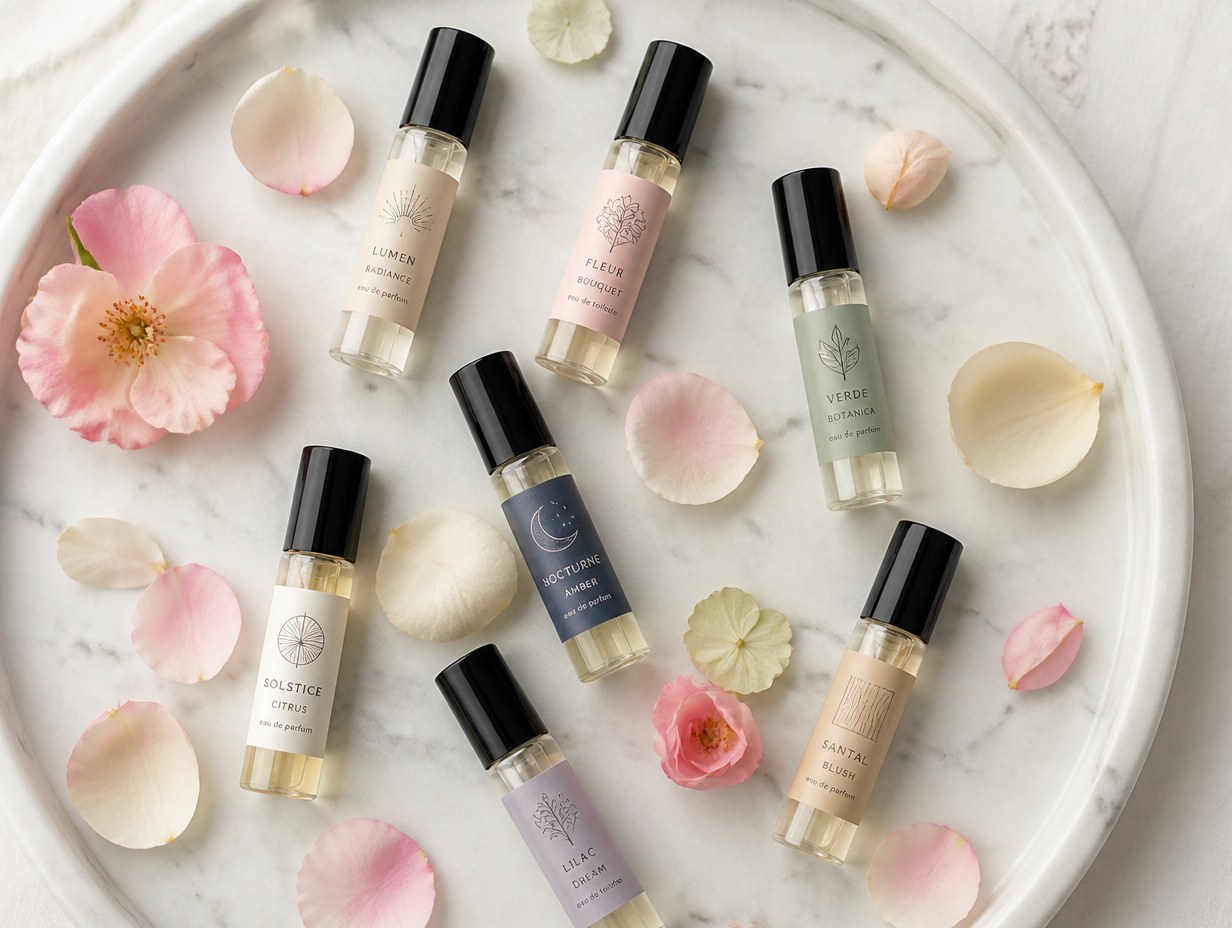 AI-generated cosmetic sample vial mockup sample
