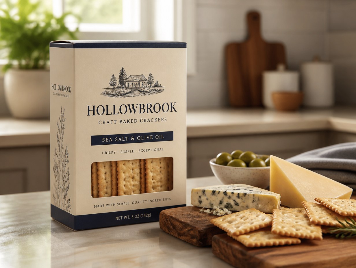AI-generated cracker box mockup sample