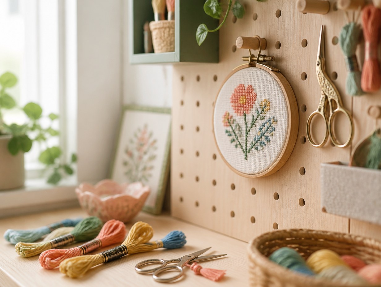 AI-generated cross stitch hoop mockup sample