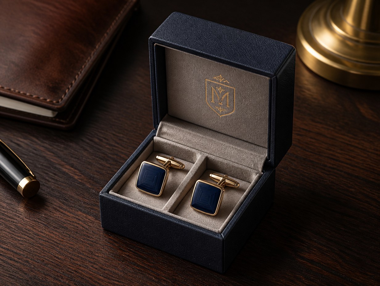 AI-generated cufflink box mockup sample