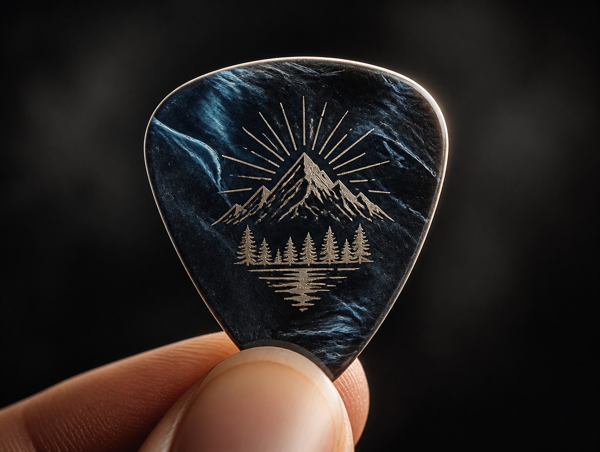 AI-generated custom guitar pick mockup sample