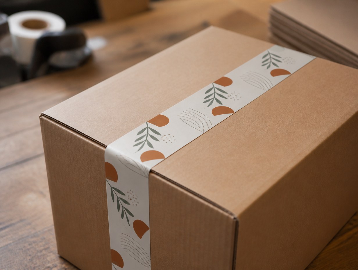 AI-generated custom packing tape mockup sample