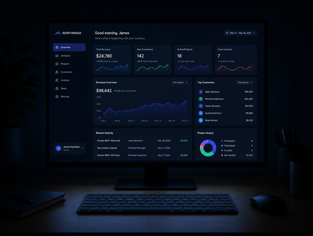 AI-generated dark mode dashboard mockup sample