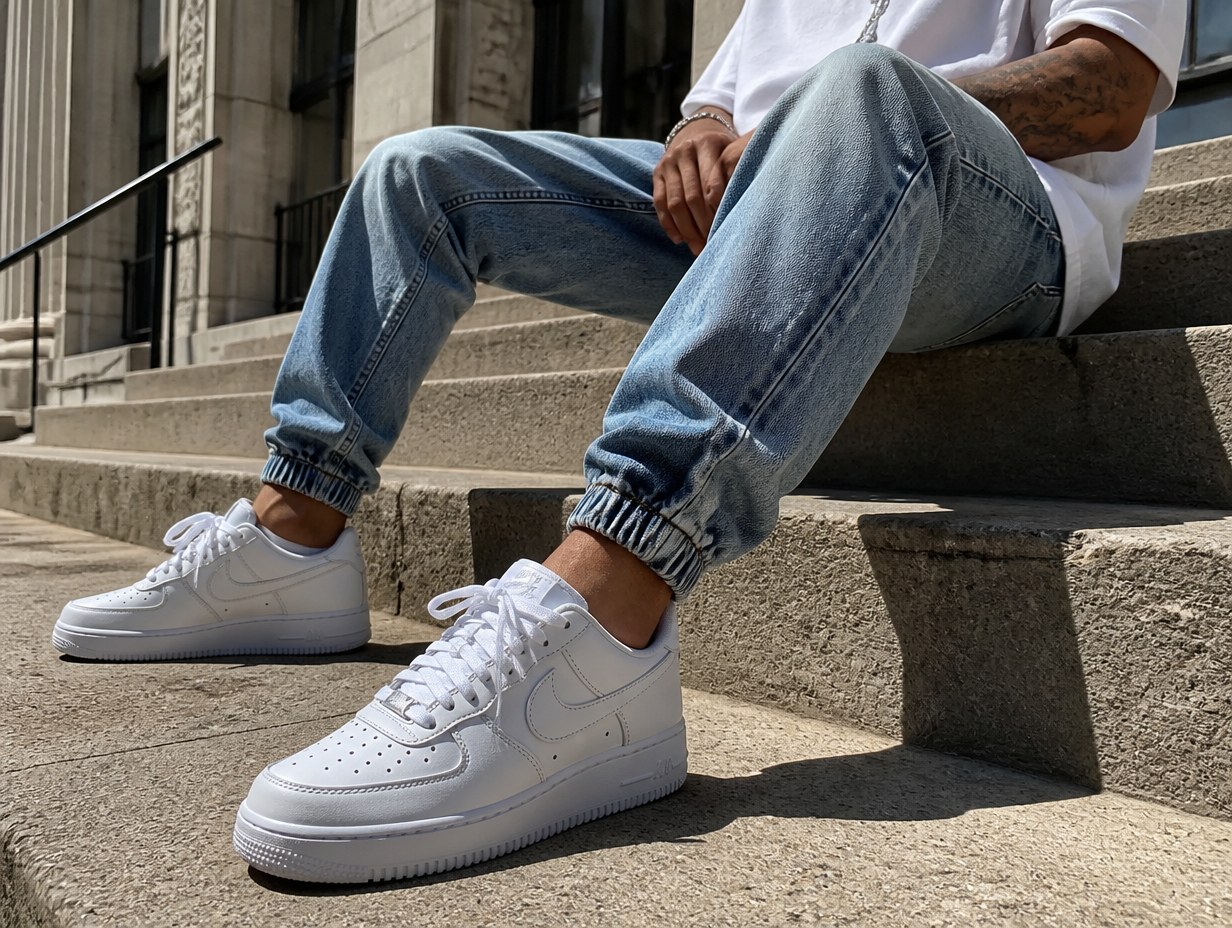 AI-generated denim joggers mockup sample