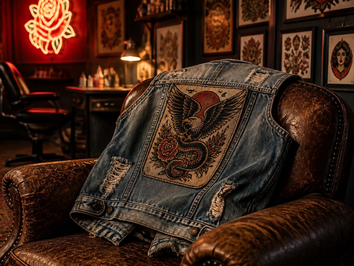 AI-generated denim vest mockup sample