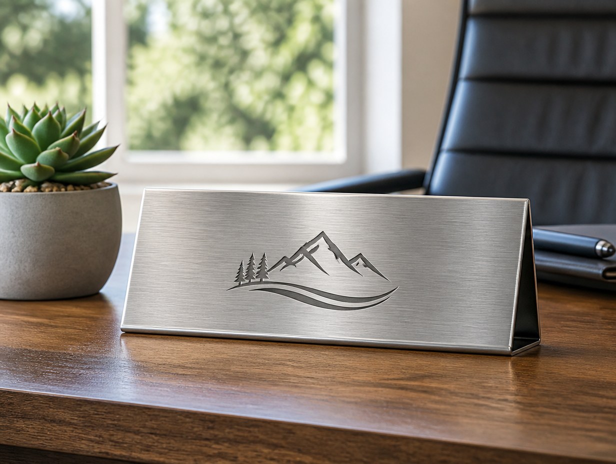 AI-generated desk nameplate mockup sample