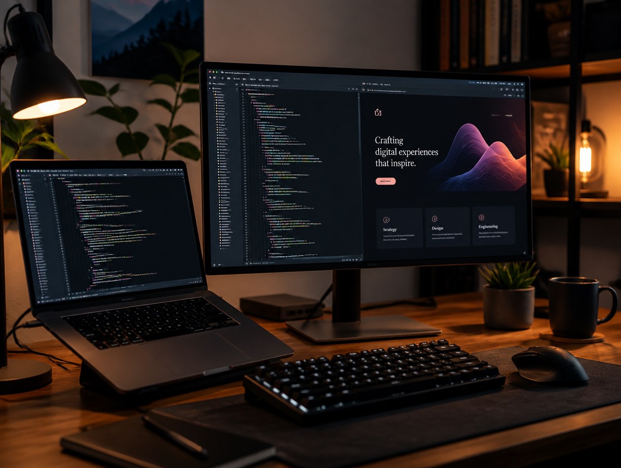 AI-generated developer desk setup mockup sample
