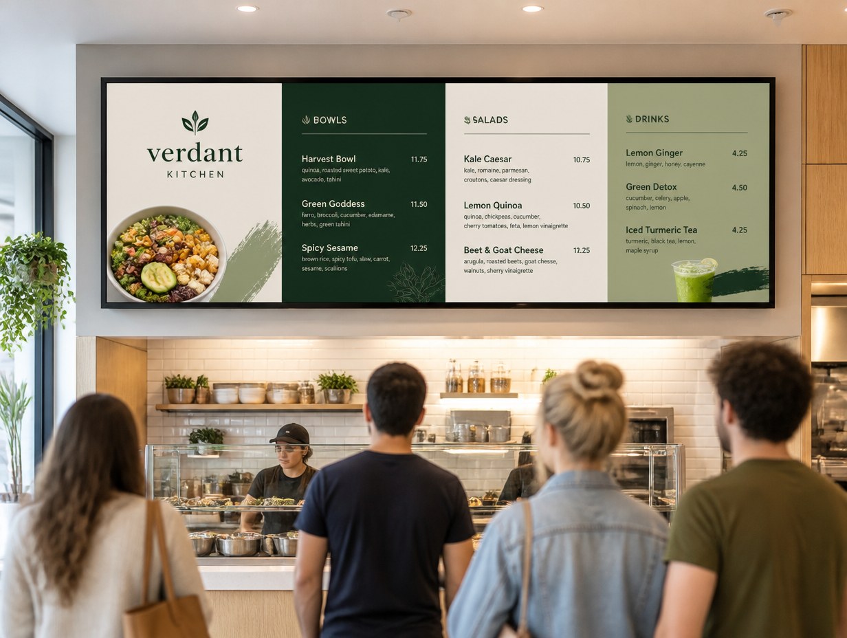 AI-generated digital menu board mockup sample