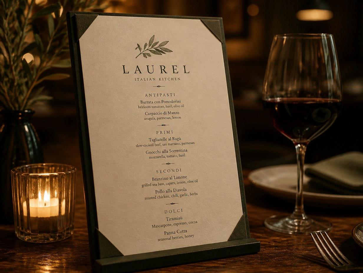 AI-generated dinner menu mockup sample