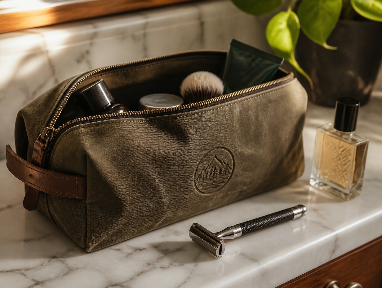 AI-generated dopp kit mockup sample