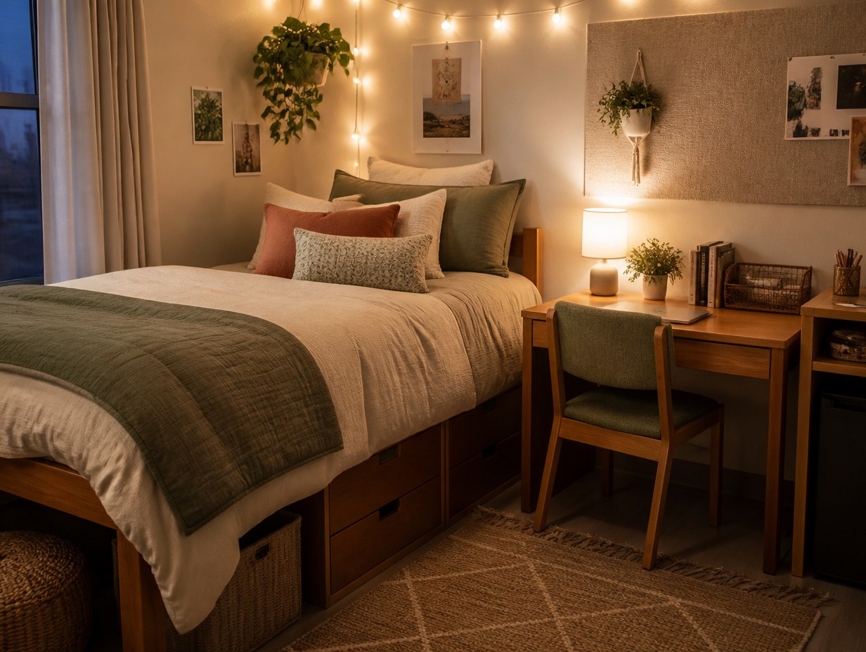 AI-generated dorm bedding mockup sample