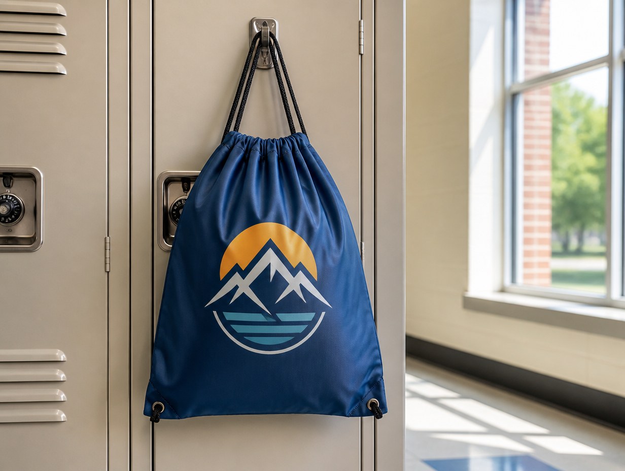 AI-generated drawstring bag mockup sample