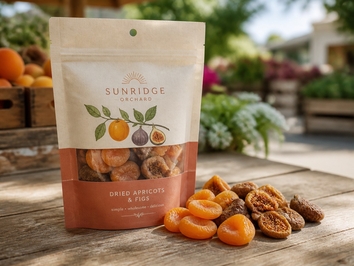 AI-generated dried fruit bag mockup sample