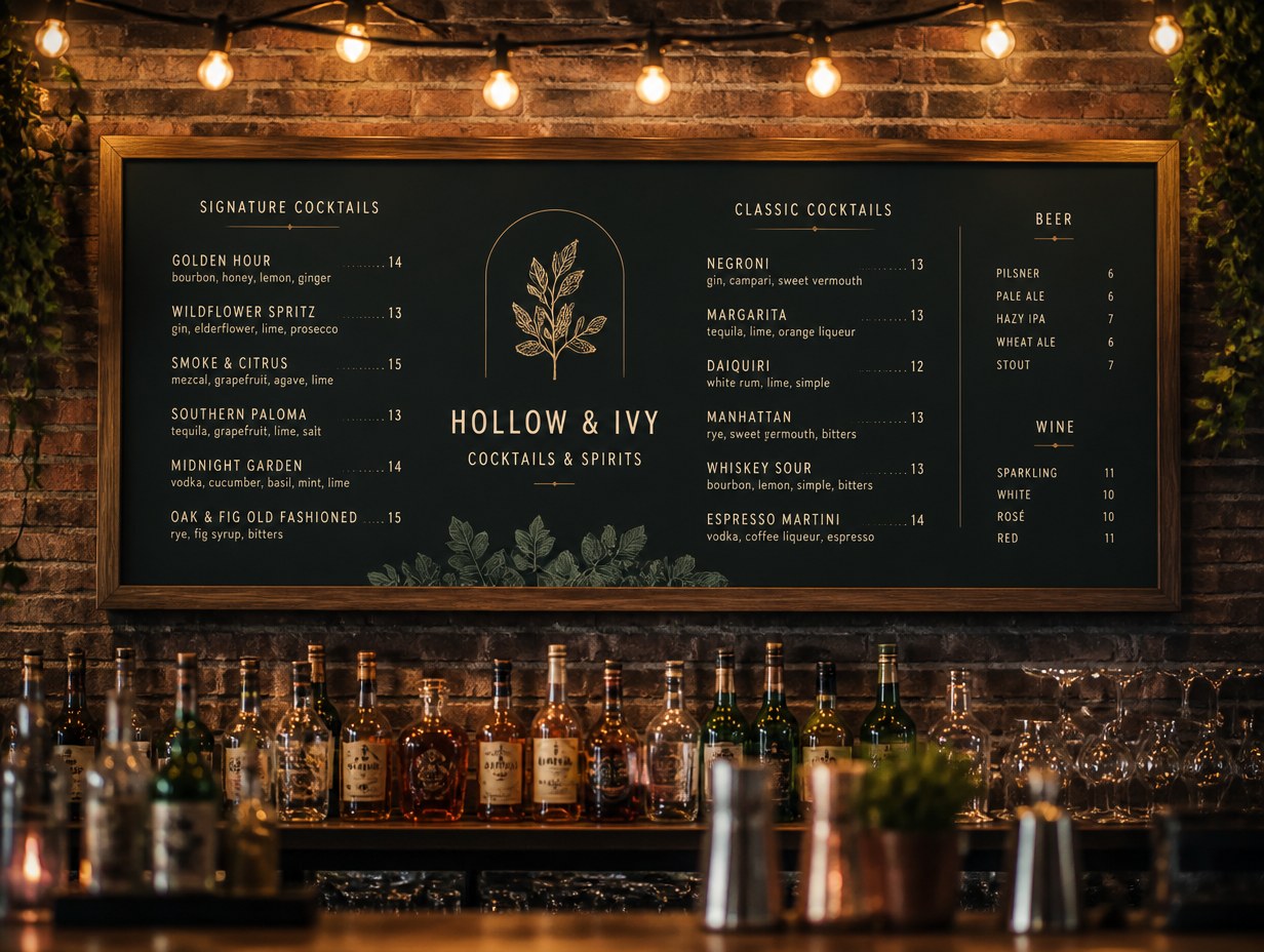 AI-generated drink menu board mockup sample