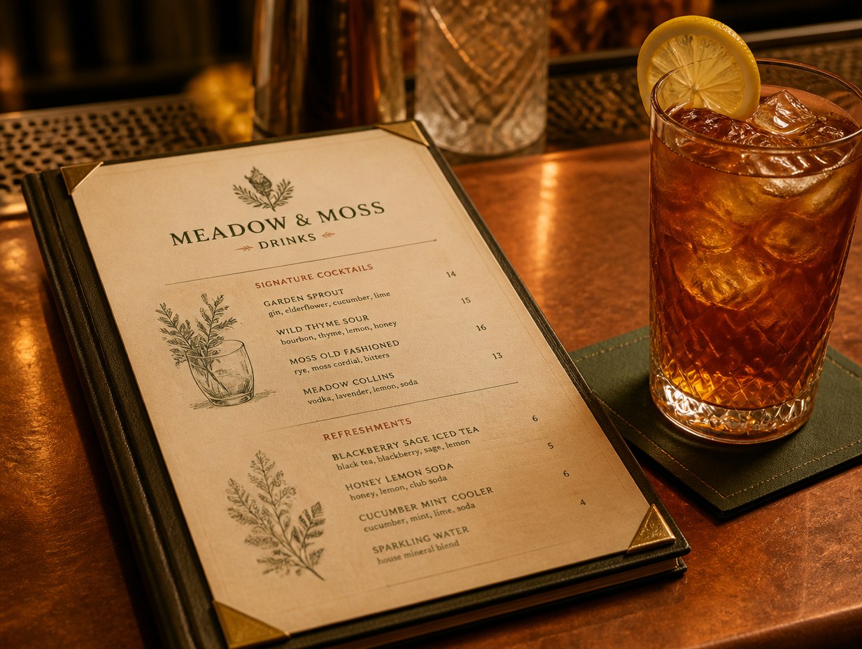 AI-generated drink menu mockup sample