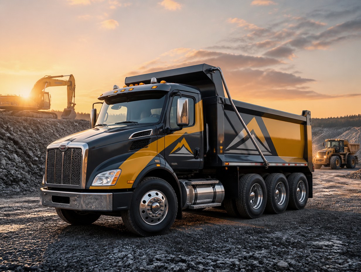 AI-generated dump truck wrap mockup sample