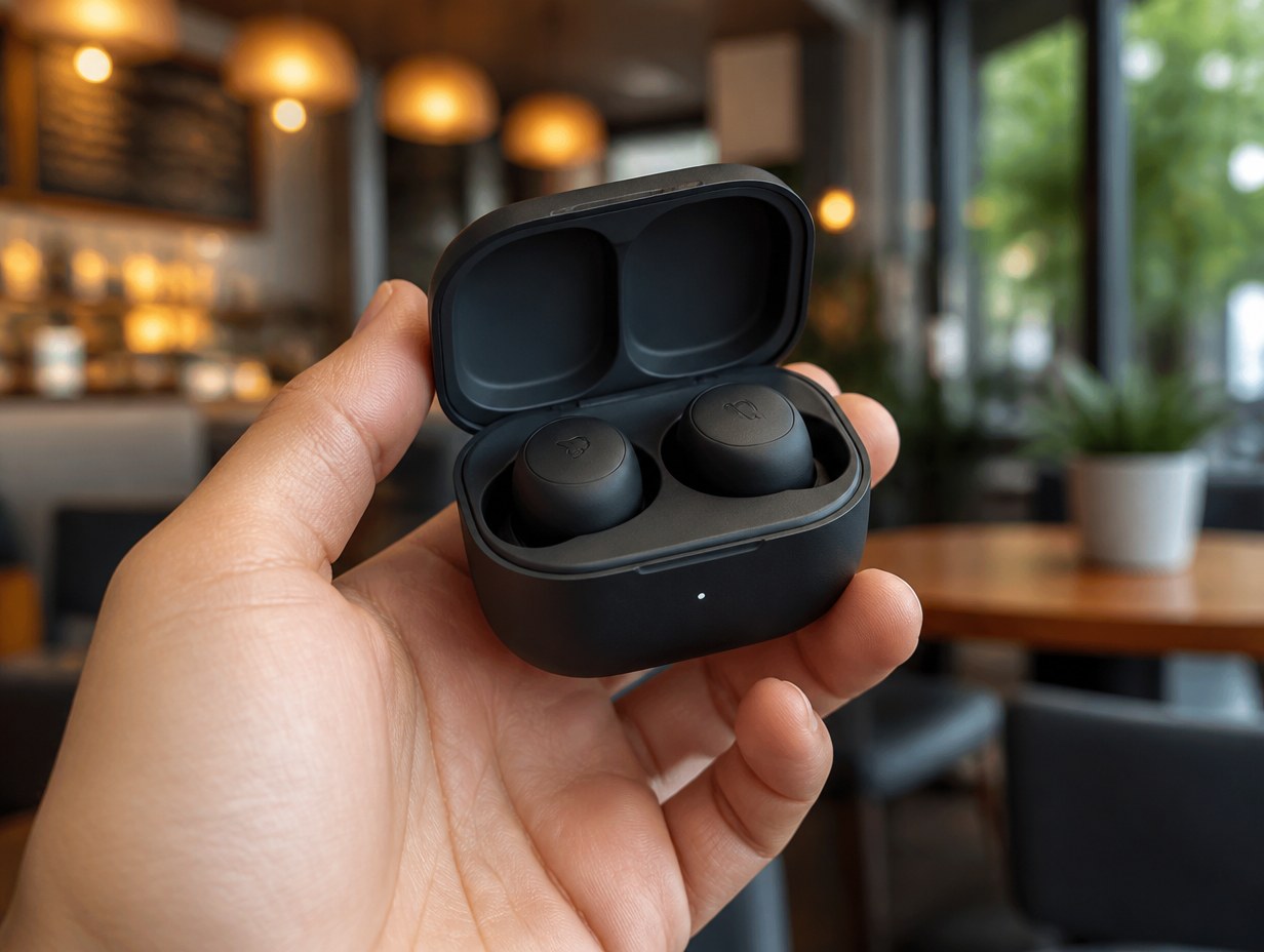 Earbuds in Hand mockup example