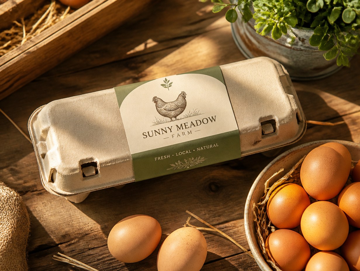 AI-generated egg carton label mockup sample