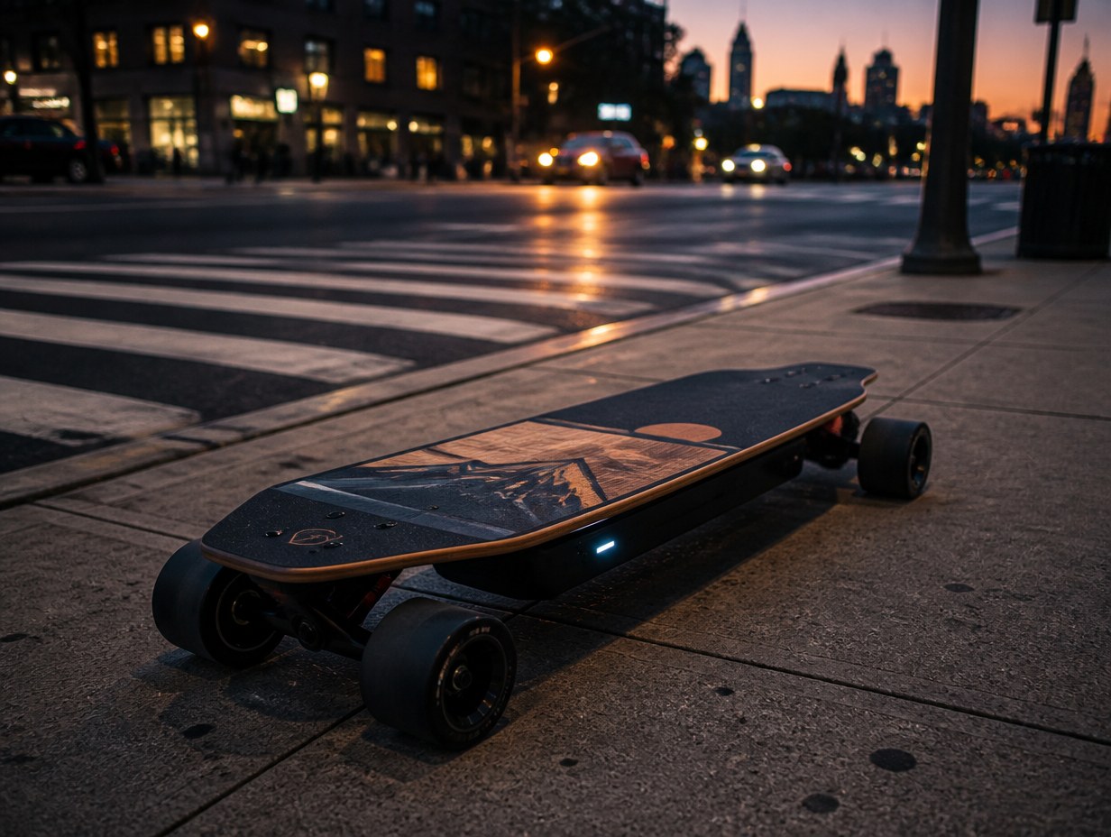 AI-generated electric skateboard mockup sample