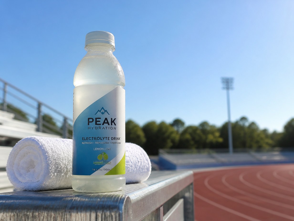 AI-generated electrolyte drink label mockup sample