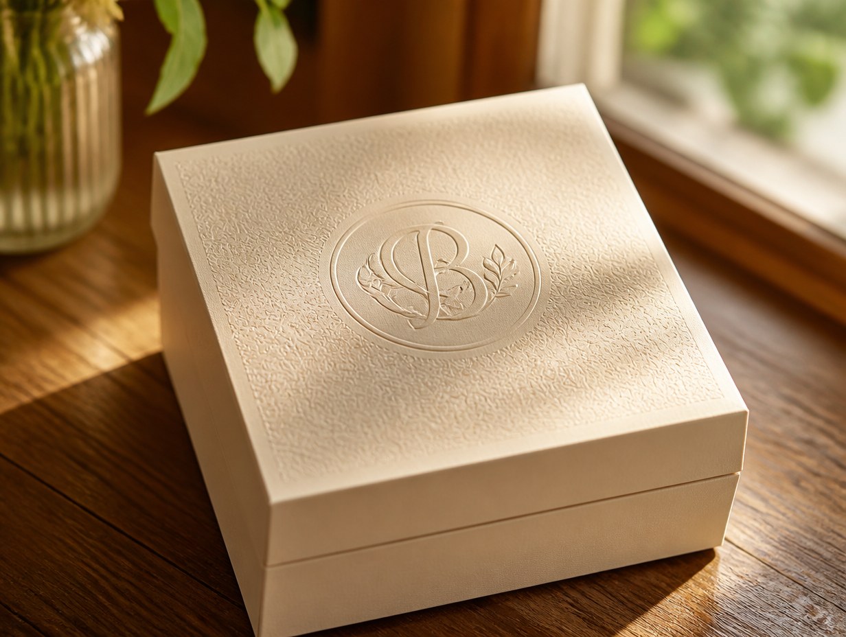 AI-generated embossed gift box mockup sample