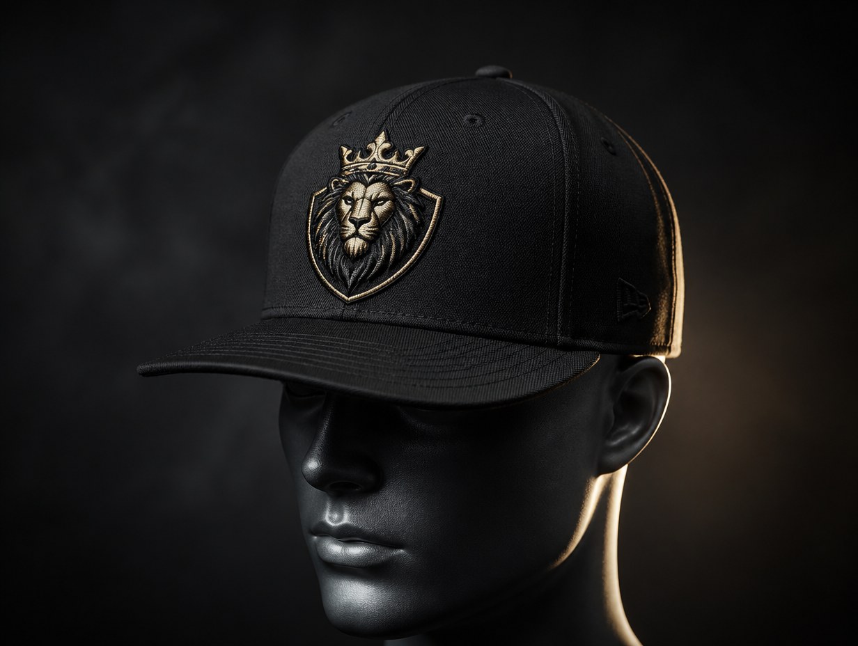 AI-generated embroidered fitted cap mockup sample