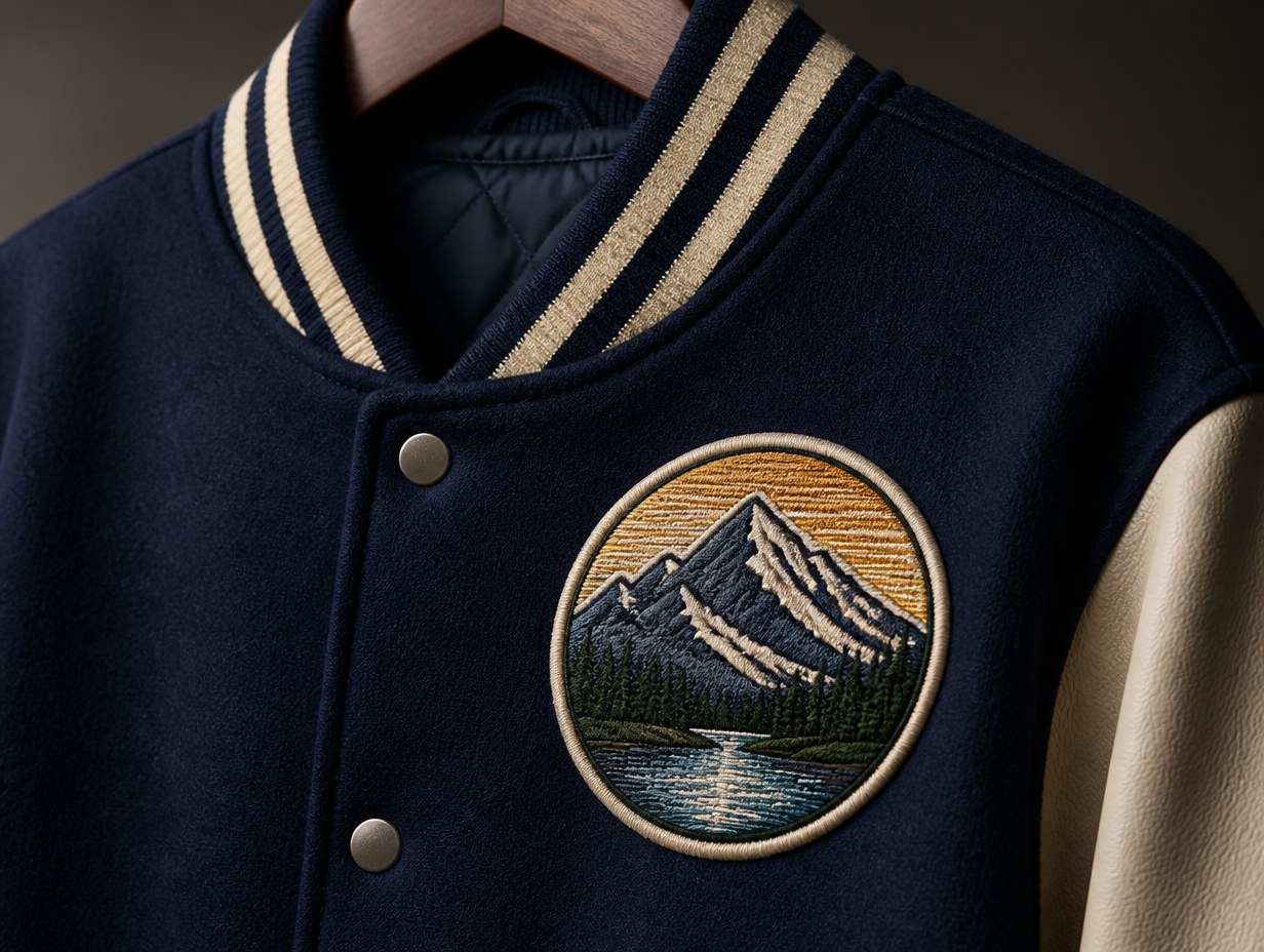 AI-generated embroidered patch mockup sample