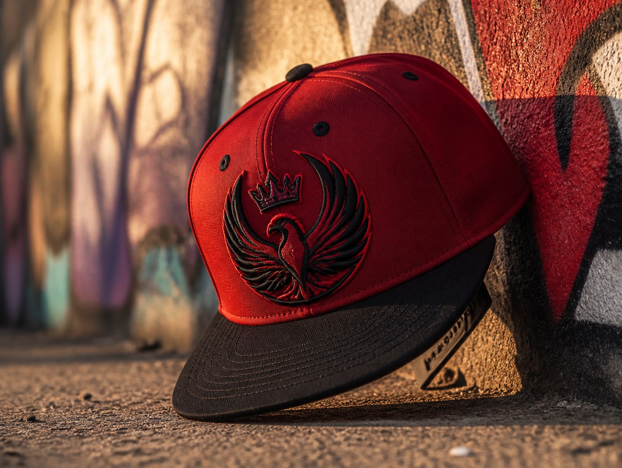 AI-generated embroidered snapback mockup sample