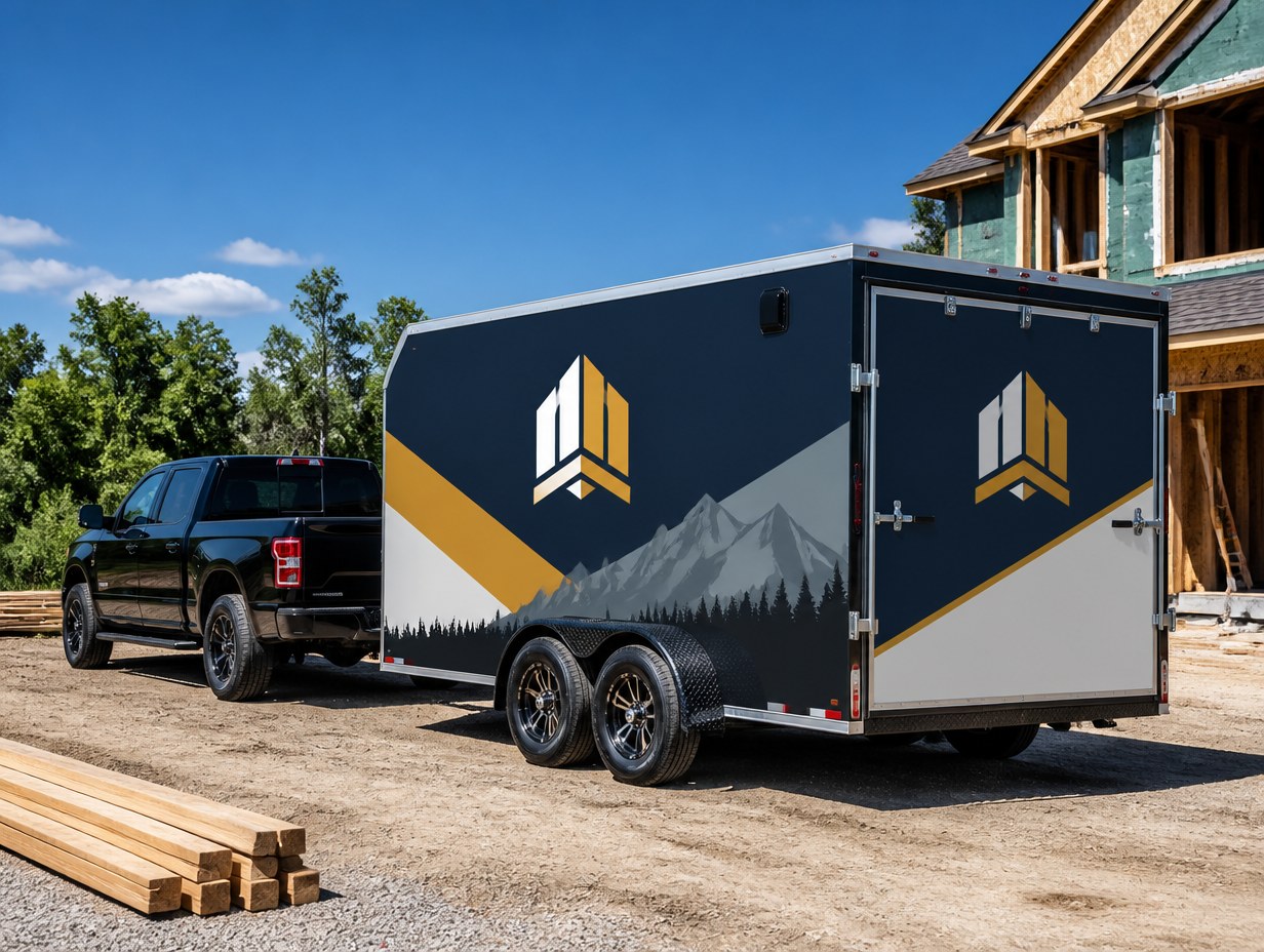 AI-generated enclosed trailer wrap mockup sample