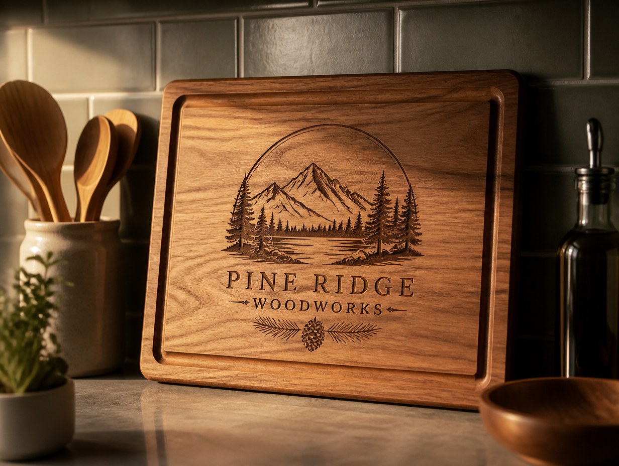 AI-generated engraved cutting board mockup sample
