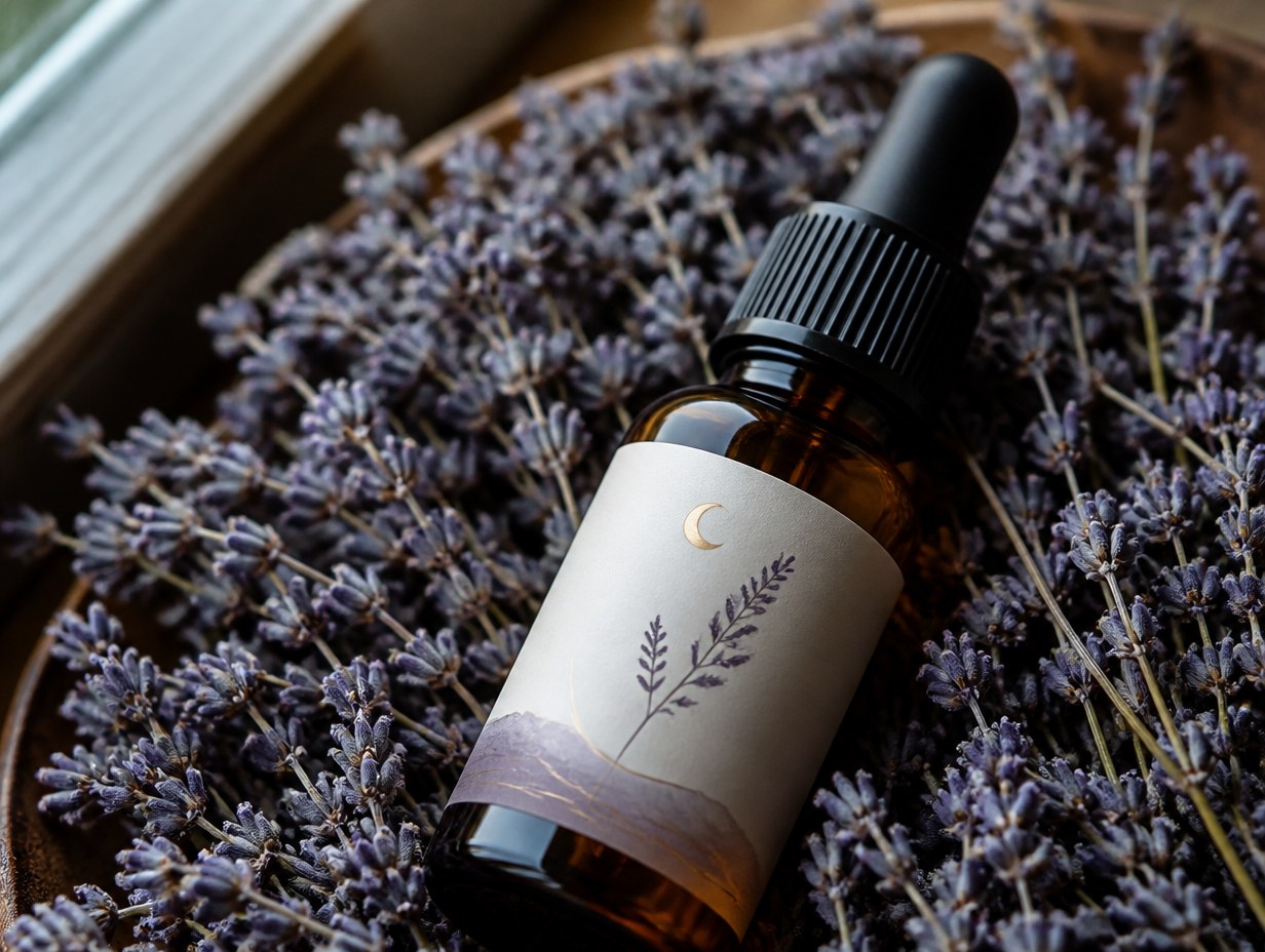AI-generated essential oil label mockup sample