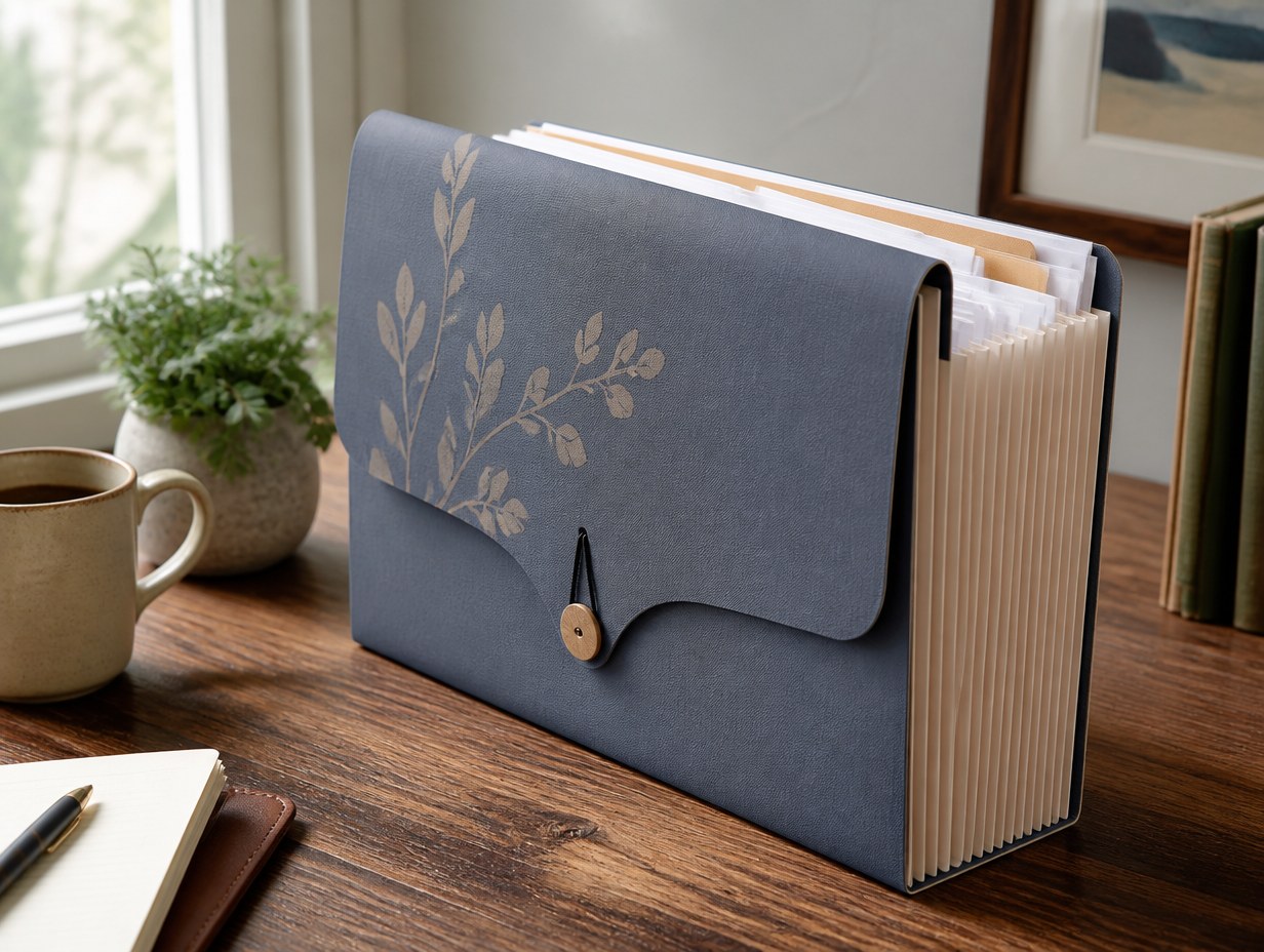 AI-generated expanding file folder mockup sample