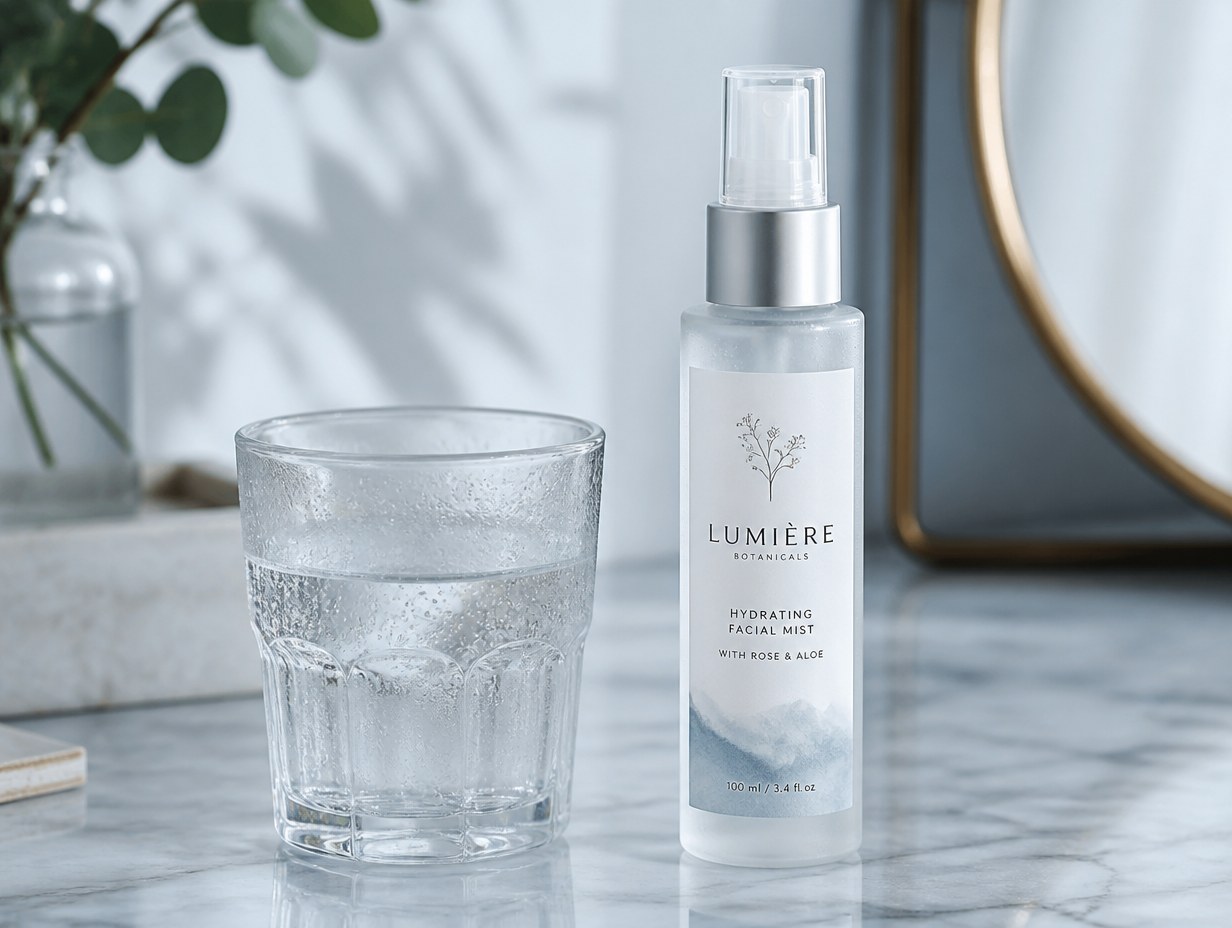 AI-generated facial mist bottle mockup sample