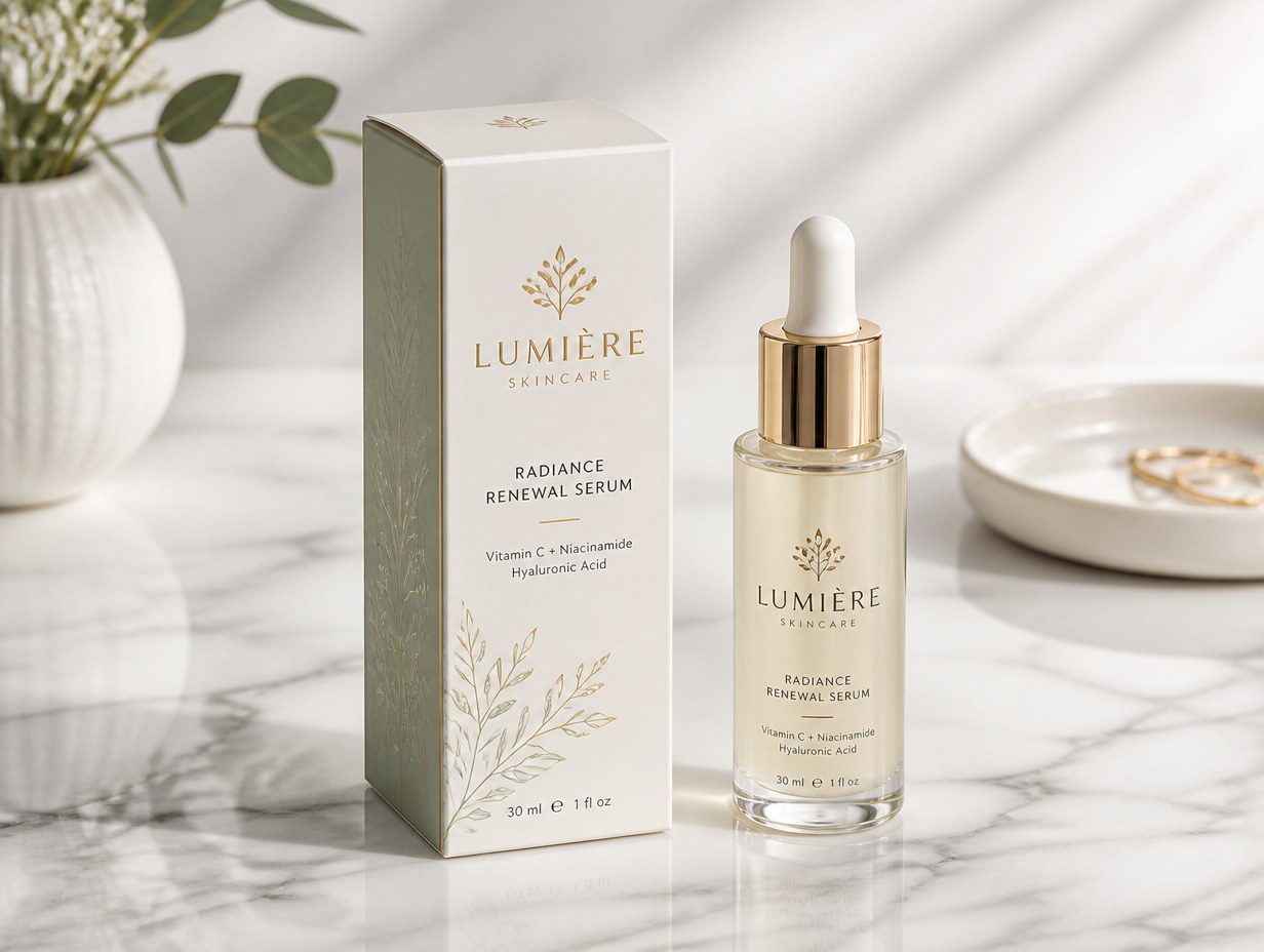 AI-generated facial serum box mockup sample