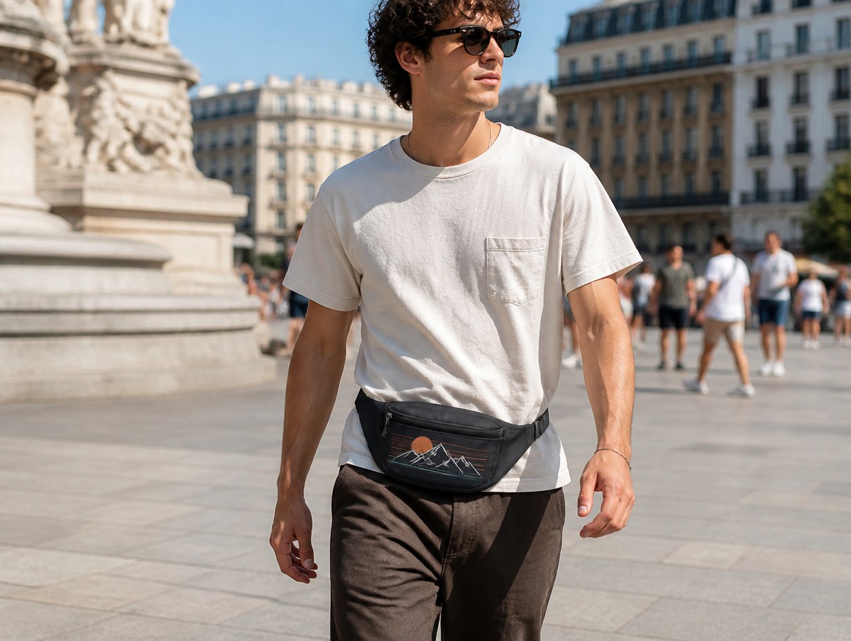 AI-generated fanny pack on model mockup sample