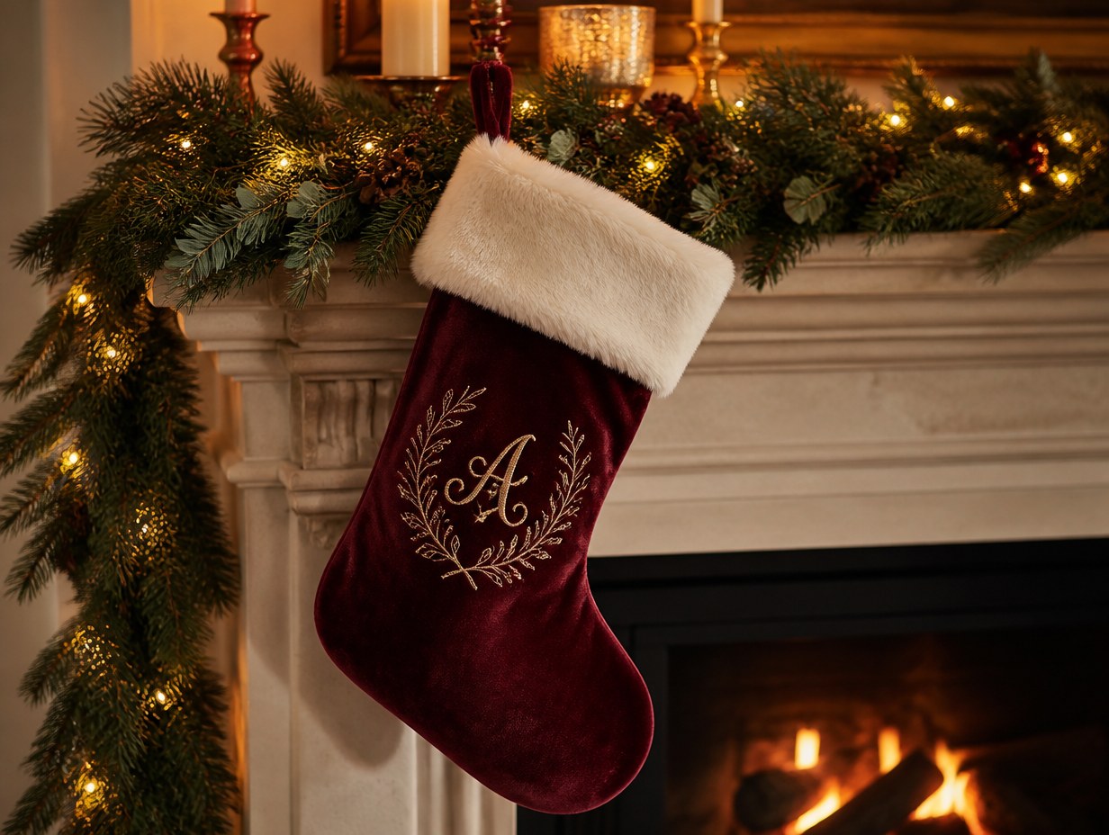 AI-generated faux fur stocking mockup sample