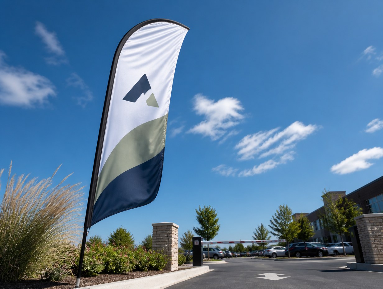 AI-generated feather flag mockup sample
