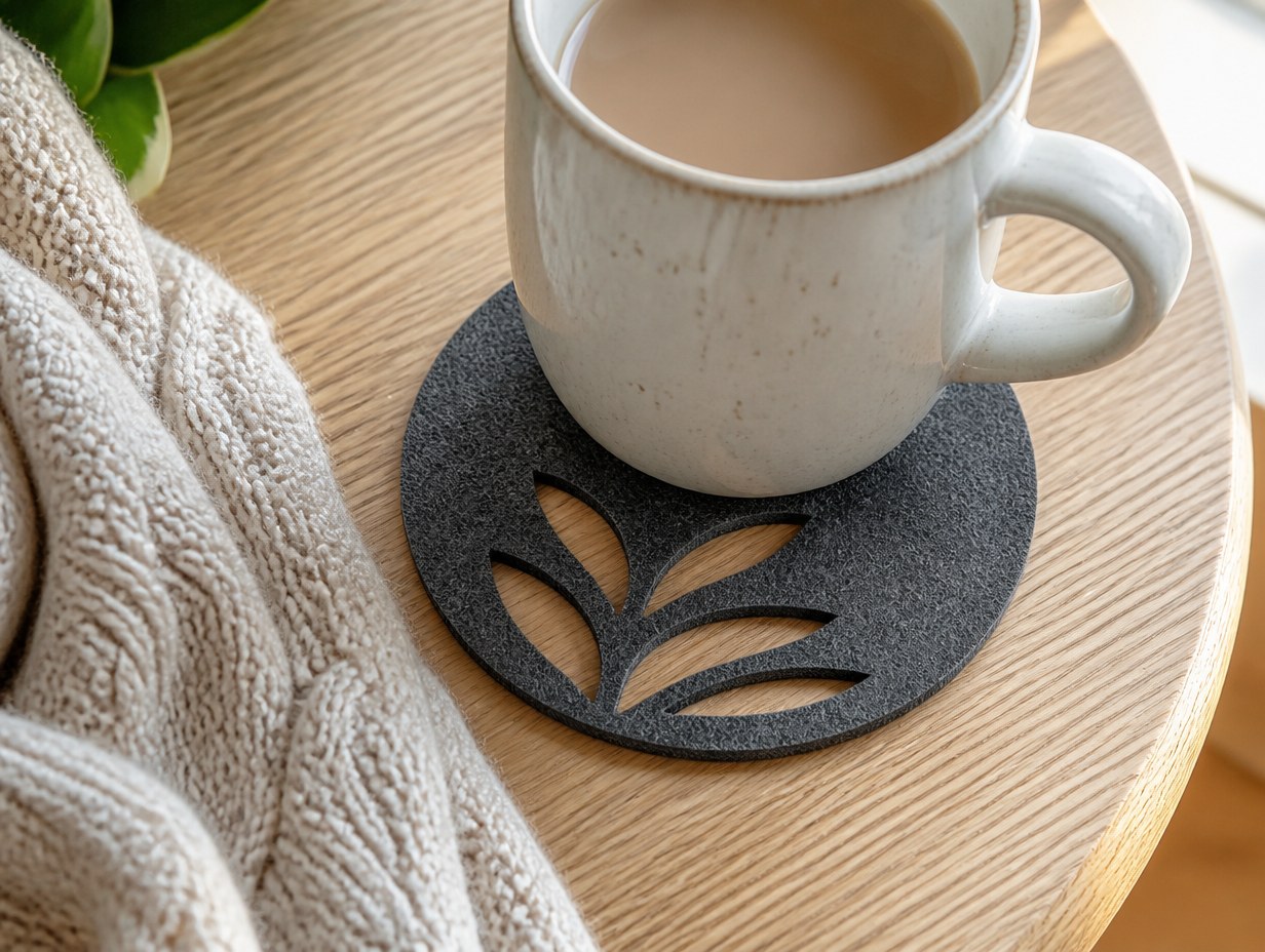 AI-generated felt coaster mockup sample