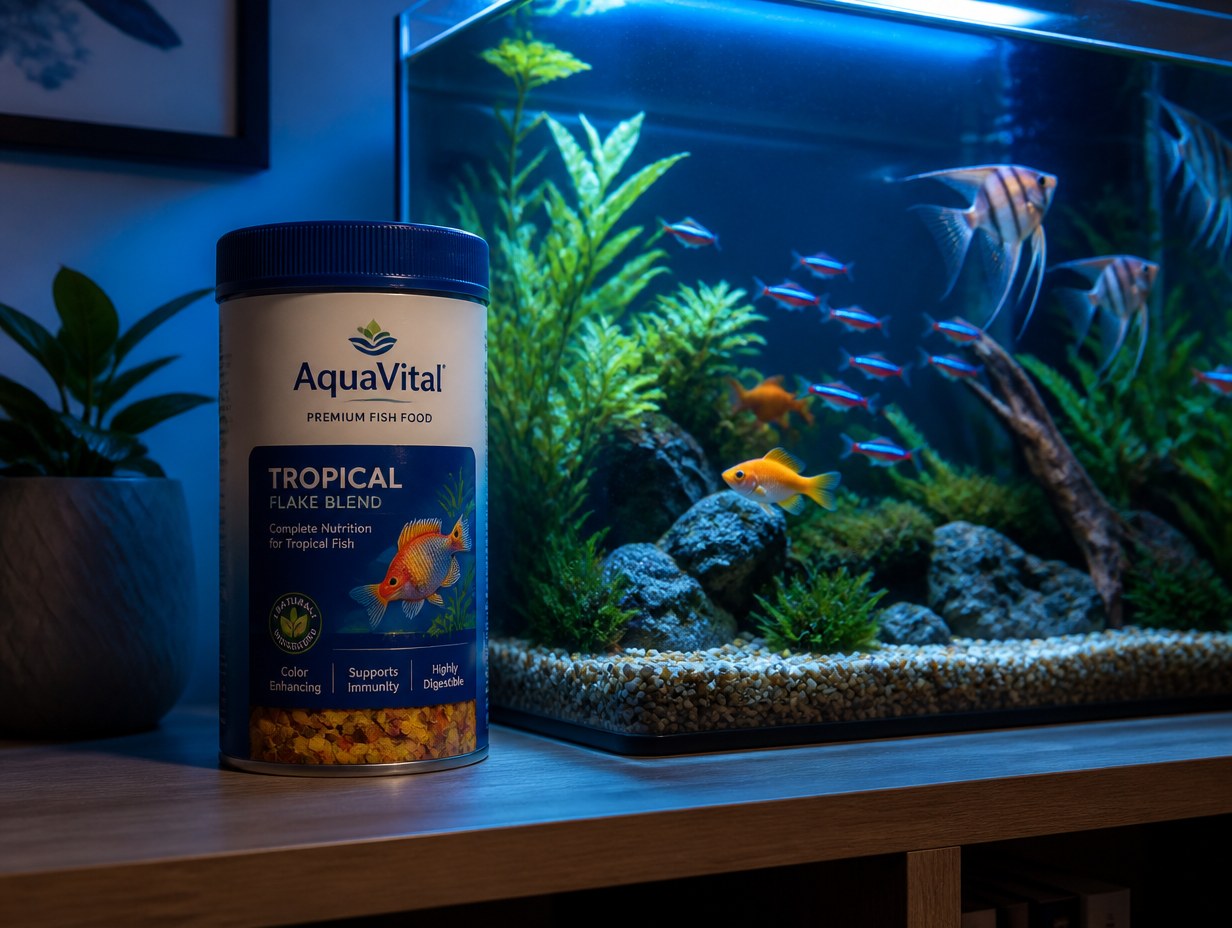 AI-generated fish food container mockup sample