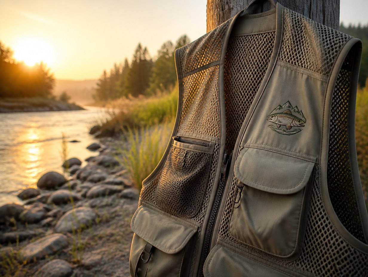 AI-generated fishing vest mockup sample